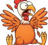 Scared cartoon chicken. Vector clip art illustration with simple...